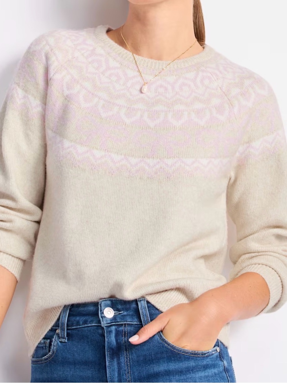 Design History Cassandra Crew Neck Sweater - Beige and Pink